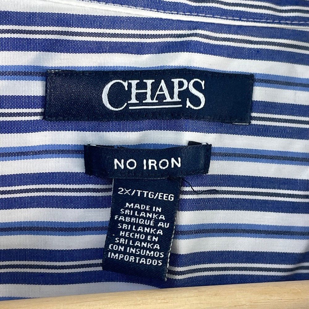 Chaps Womens Plus 2X Blue White Striped No Iron Button Up Shirt‎ Long Sleeve - Picture 3 of 7